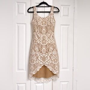 Ladakh Beige Dress with White Lace Overlay